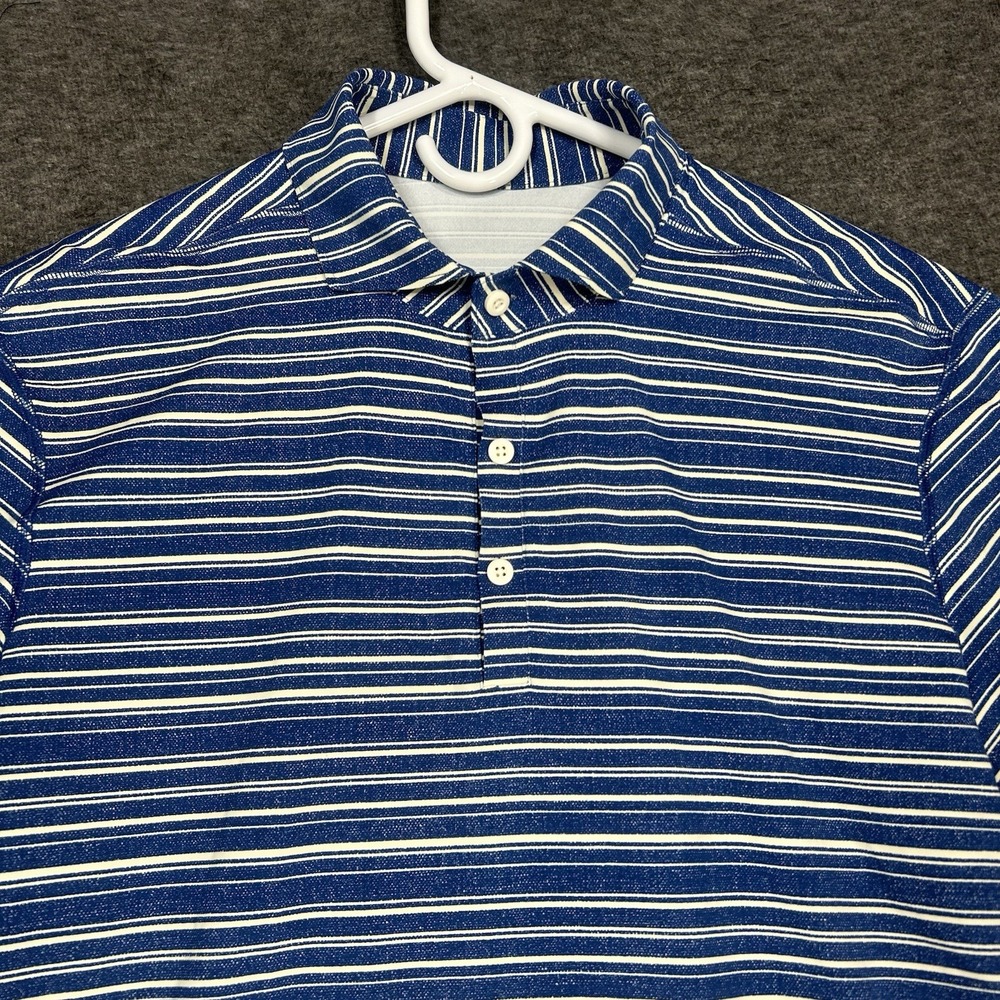 Lululemon Propel Polo‎ Mens L Blue White stripe Performance short sleeve
